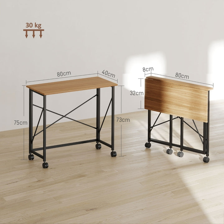 FurnitureR Bureau pliable moderne, 1-pack Chêne, conception compacte, bois haut de gamme et cadre métallique robuste, idéal pour petits espaces, meuble gain de place