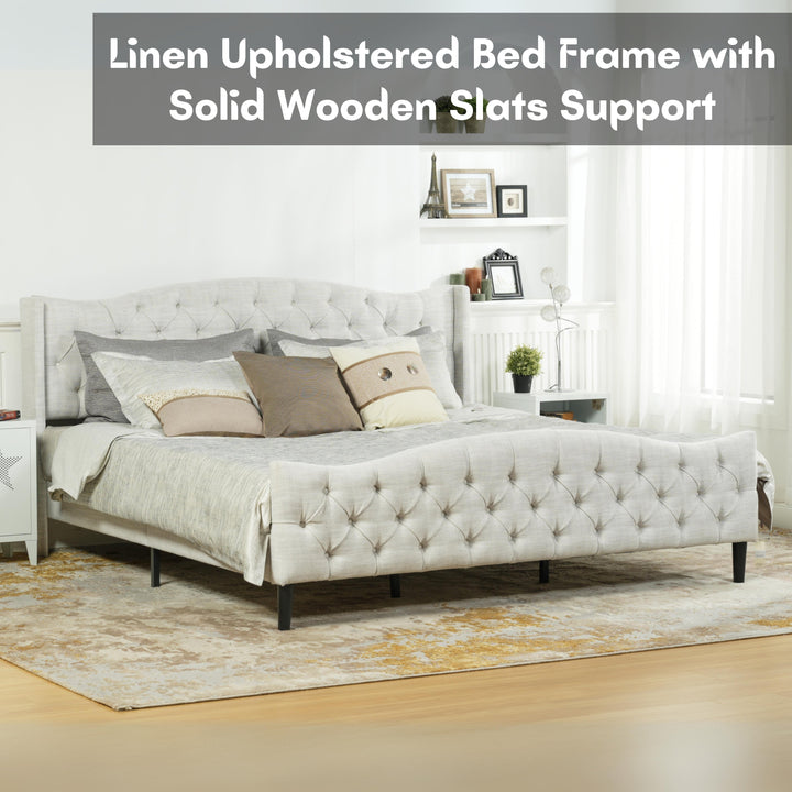 Meubles R Modern Design Alda Cadre de lit en tissu d'ameublement beige