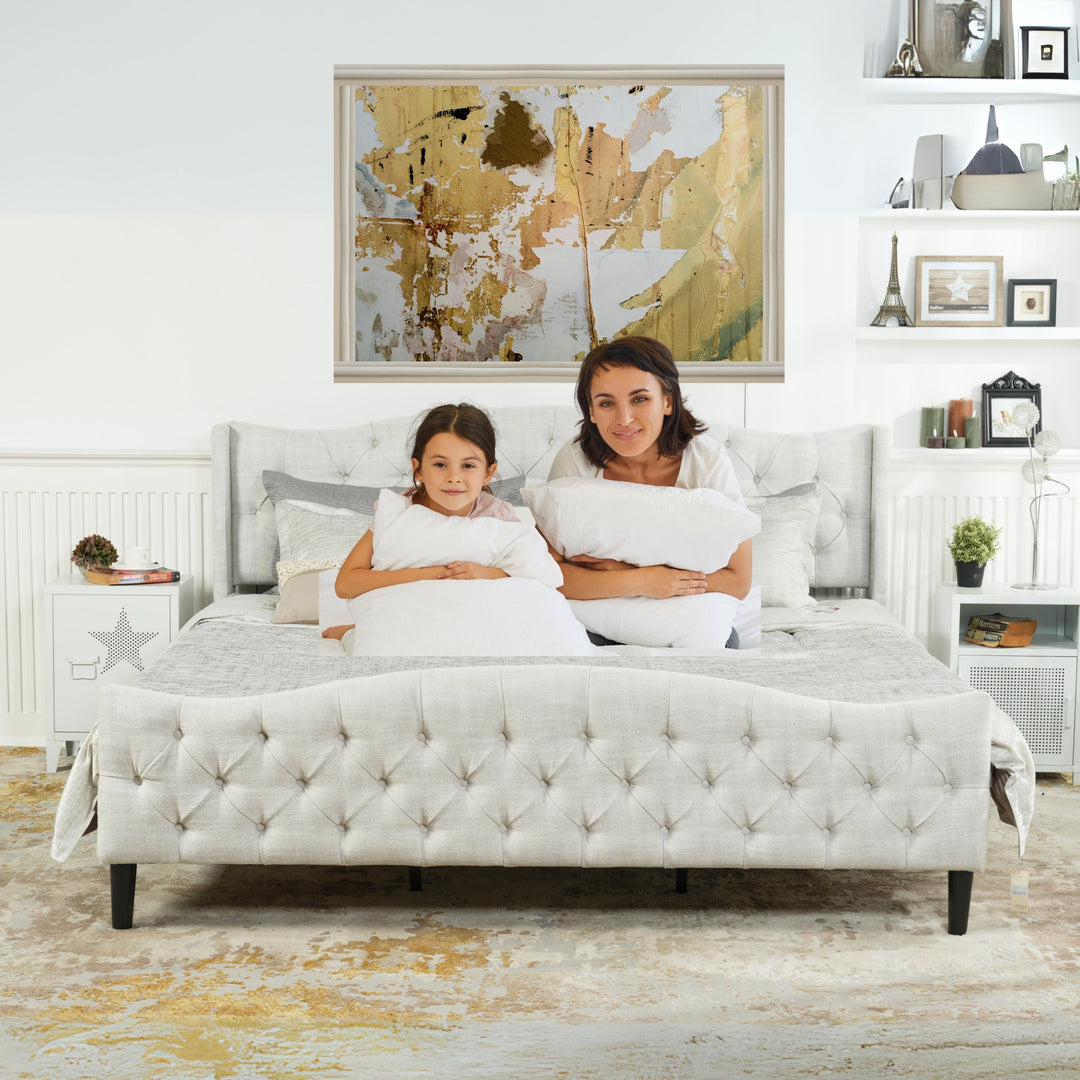 Meubles R Modern Design Alda Cadre de lit en tissu d'ameublement beige