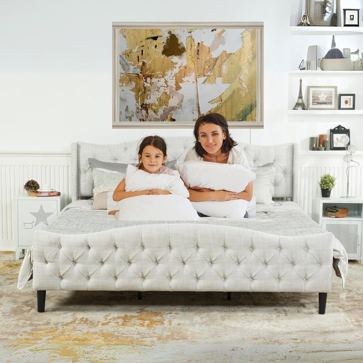 Meubles R Modern Design Alda Cadre de lit en tissu d'ameublement beige