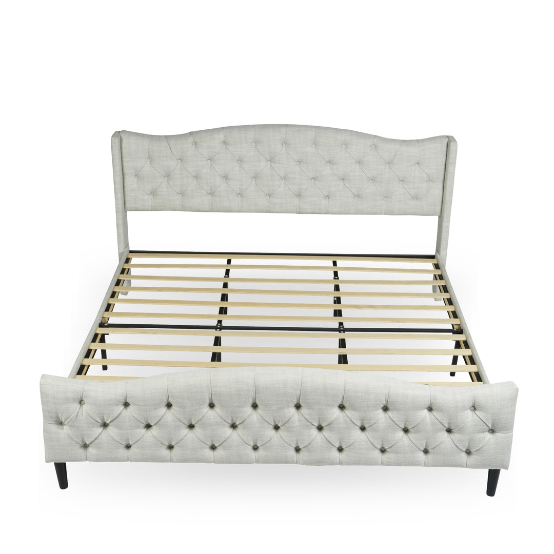 Meubles R Modern Design Alda Cadre de lit en tissu d'ameublement beige