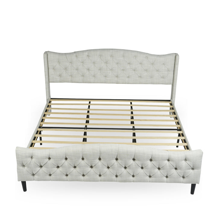 Meubles R Modern Design Alda Cadre de lit en tissu d'ameublement beige