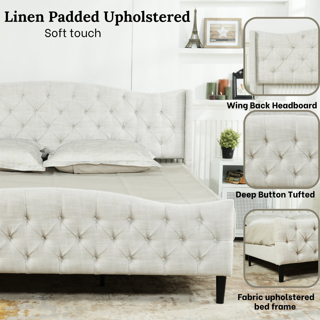 Meubles R Modern Design Alda Cadre de lit en tissu d'ameublement beige