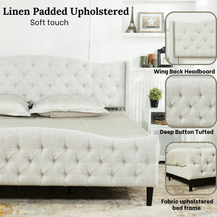 Meubles R Modern Design Alda Cadre de lit en tissu d'ameublement beige