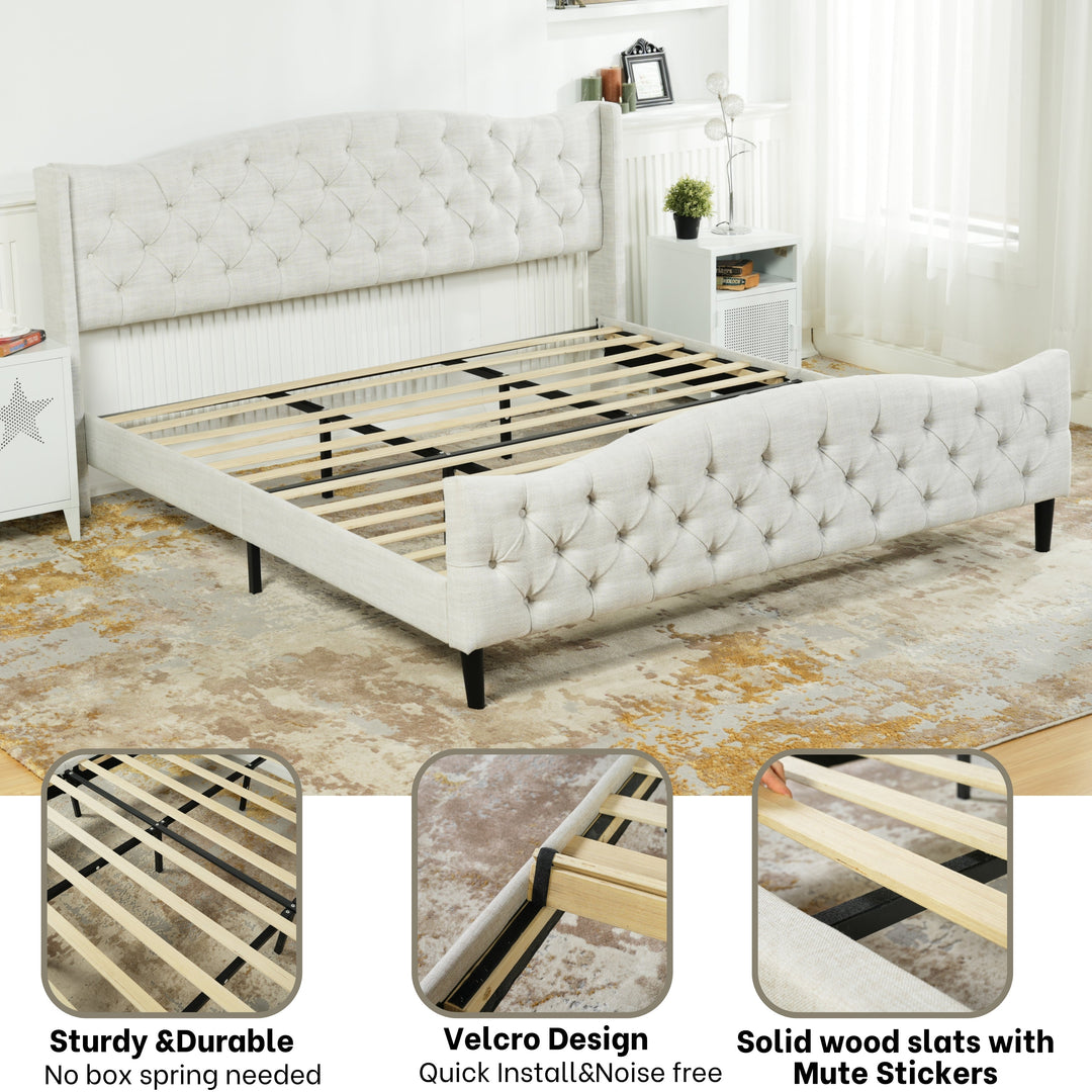 Meubles R Modern Design Alda Cadre de lit en tissu d'ameublement beige