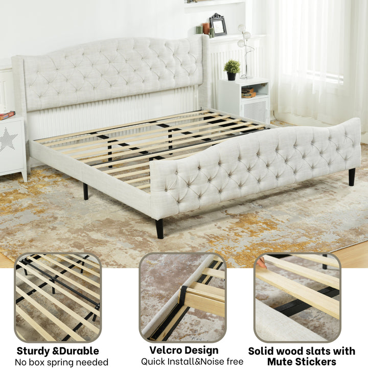 Meubles R Modern Design Alda Cadre de lit en tissu d'ameublement beige