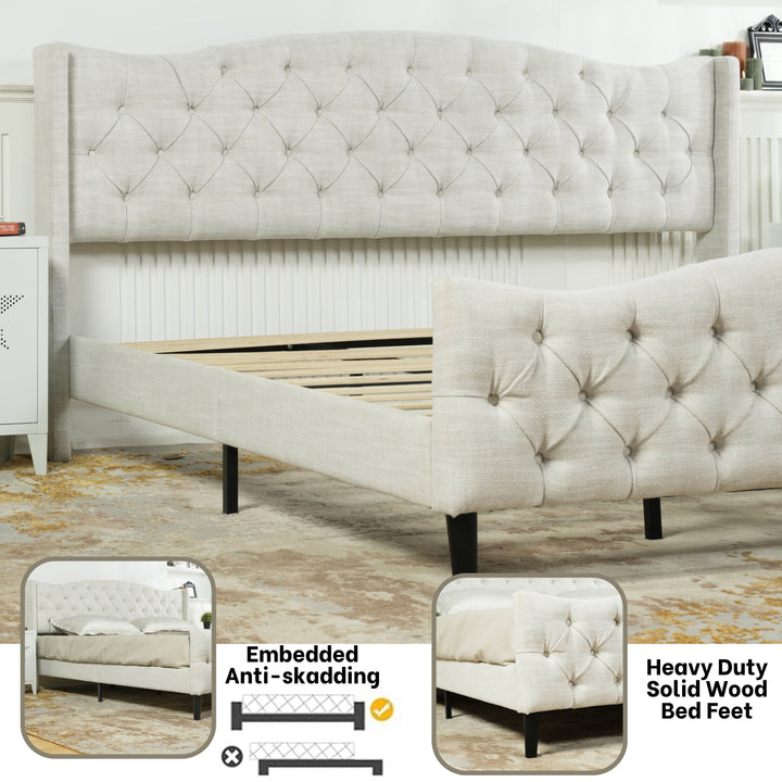 Meubles R Modern Design Alda Cadre de lit en tissu d'ameublement beige