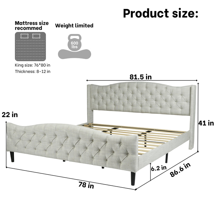 Meubles R Modern Design Alda Cadre de lit en tissu d'ameublement beige