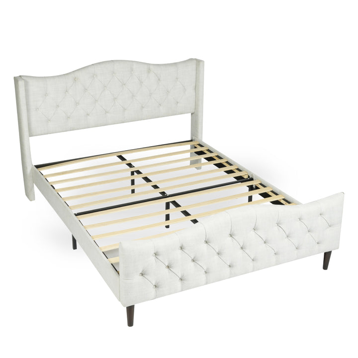 Meubles R Modern Design Alda Cadre de lit en tissu d'ameublement beige