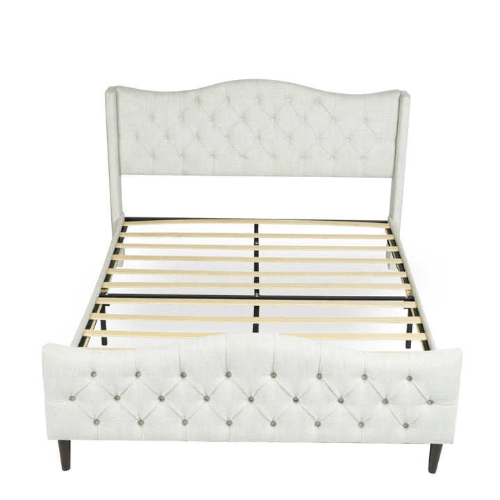 Meubles R Modern Design Alda Cadre de lit en tissu d'ameublement beige