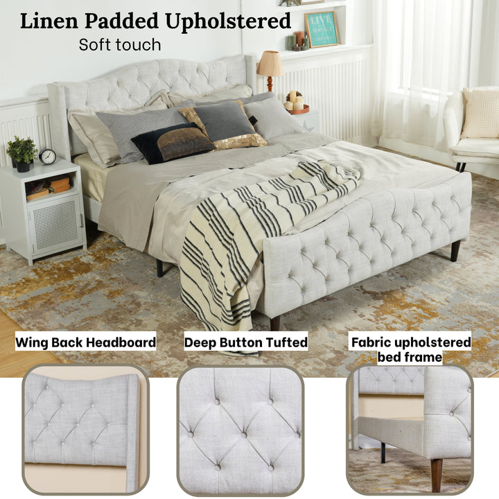Meubles R Modern Design Alda Cadre de lit en tissu d'ameublement beige