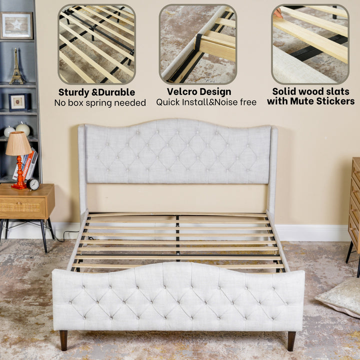 Meubles R Modern Design Alda Cadre de lit en tissu d'ameublement beige