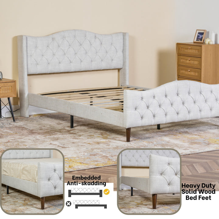Meubles R Modern Design Alda Cadre de lit en tissu d'ameublement beige