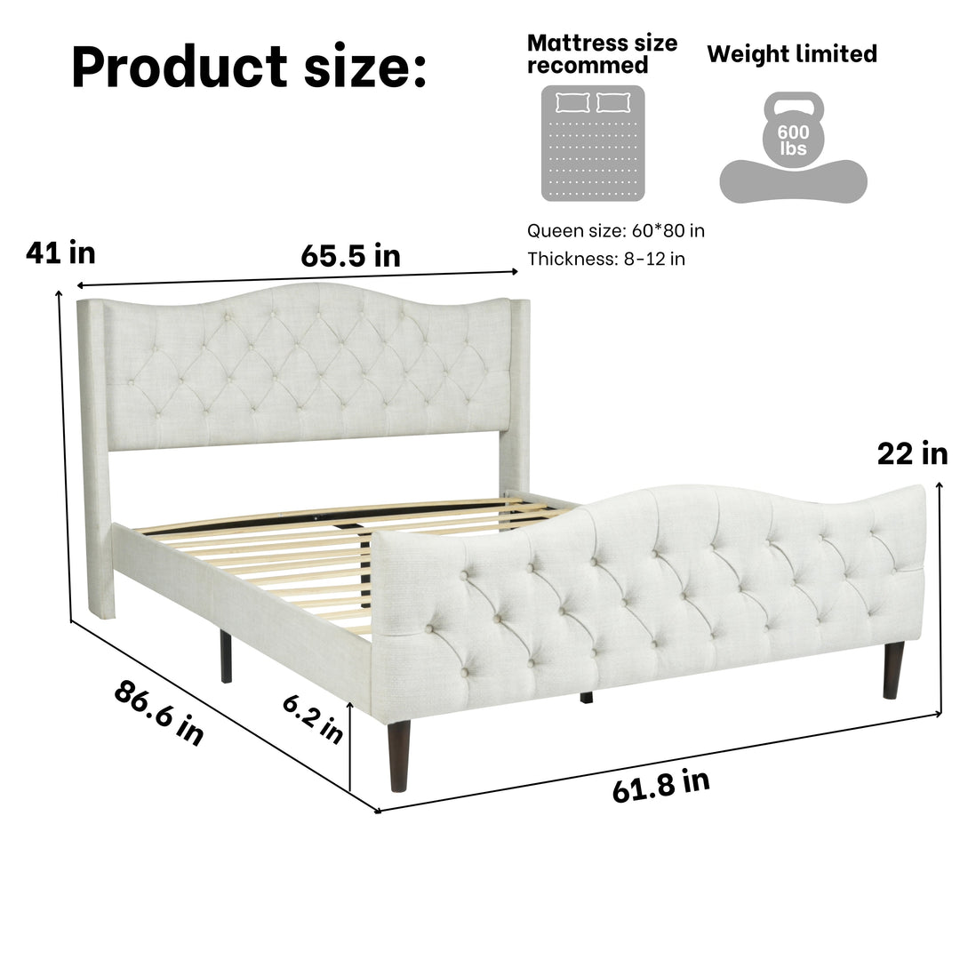 Meubles R Modern Design Alda Cadre de lit en tissu d'ameublement beige