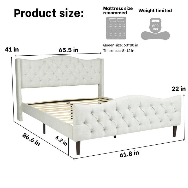 Meubles R Modern Design Alda Cadre de lit en tissu d'ameublement beige