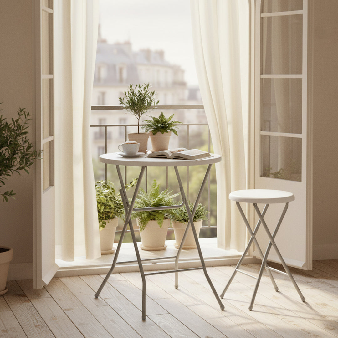 FurnitureR 31.5-Inch Round Folding Table, Portable Foldable Table, Heavy-Duty Metal Frame for Indoor Outdoor Use, Picnic, Party, Camping, Small Spaces