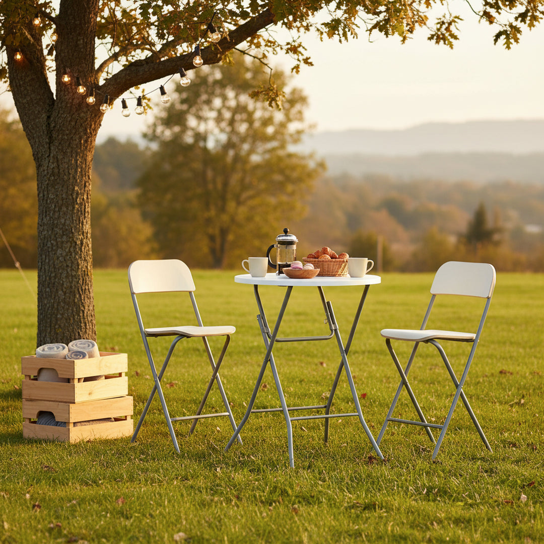 FurnitureR 31.5-Inch Round Folding Table, Portable Foldable Table, Heavy-Duty Metal Frame for Indoor Outdoor Use, Picnic, Party, Camping, Small Spaces