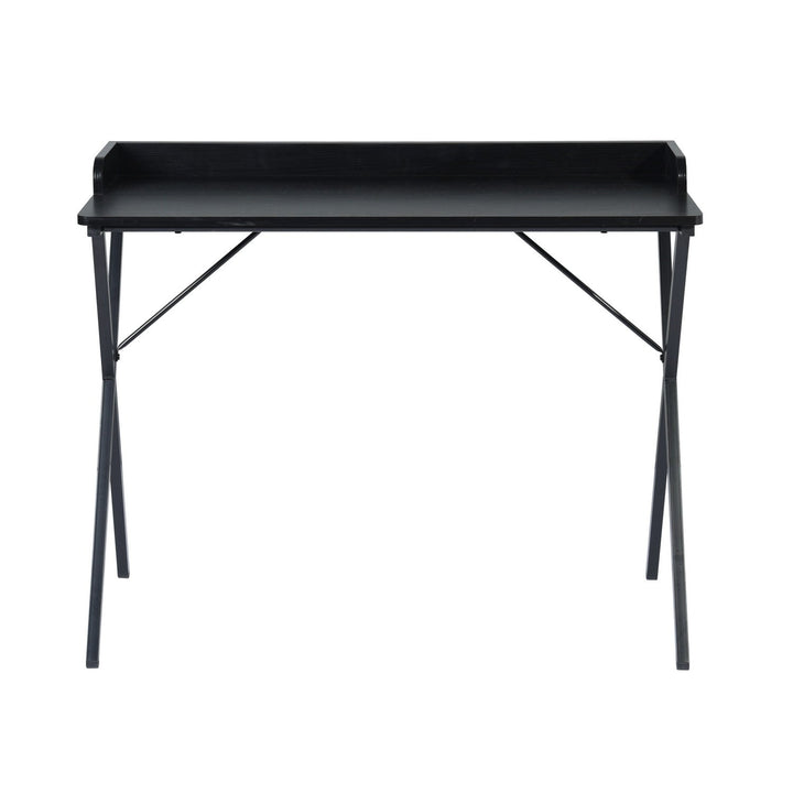 Furniture R Stylish Compact Black Wood Computer Desk With Metal Frame