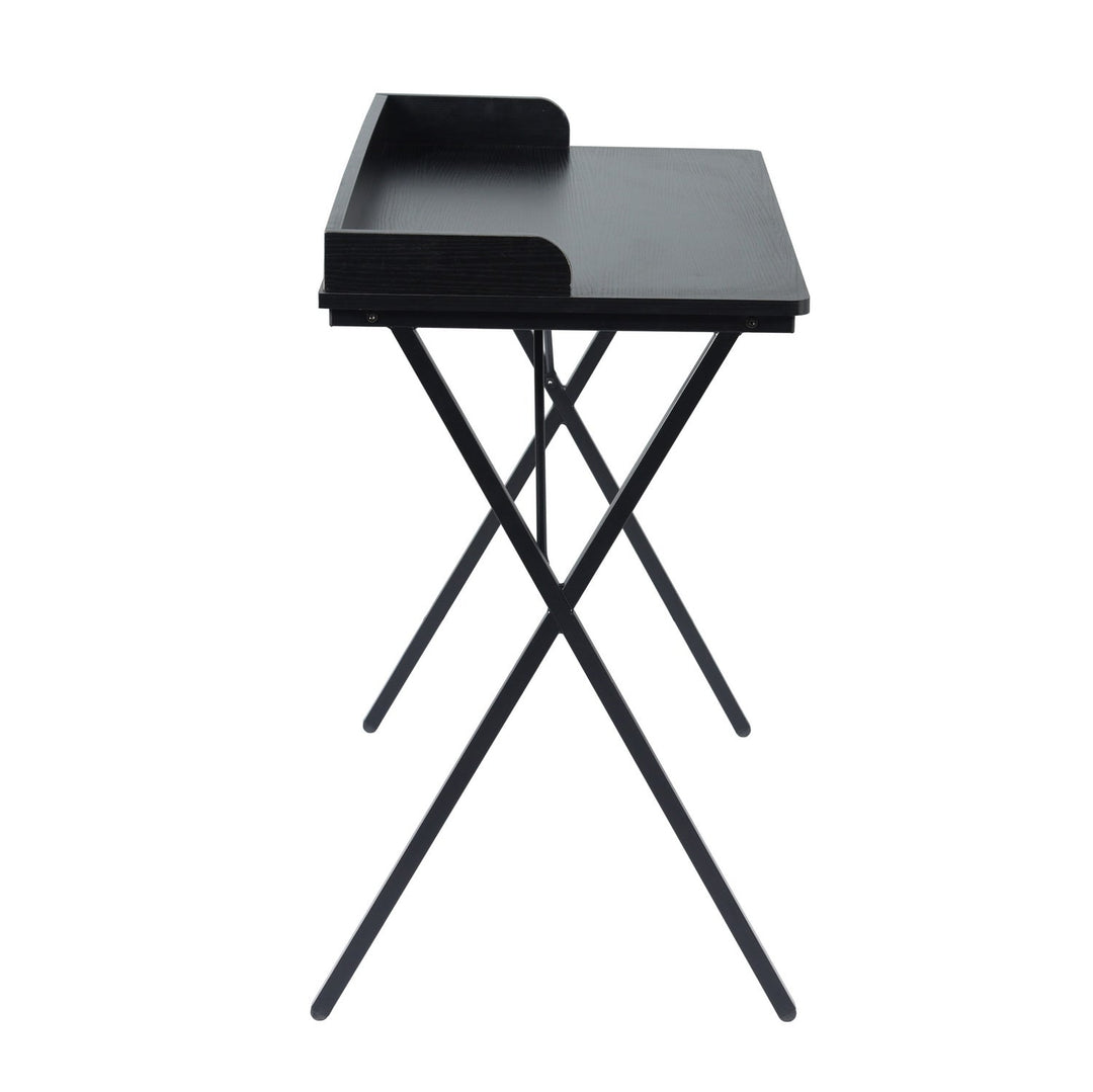 Furniture R Stylish Compact Black Wood Computer Desk With Metal Frame