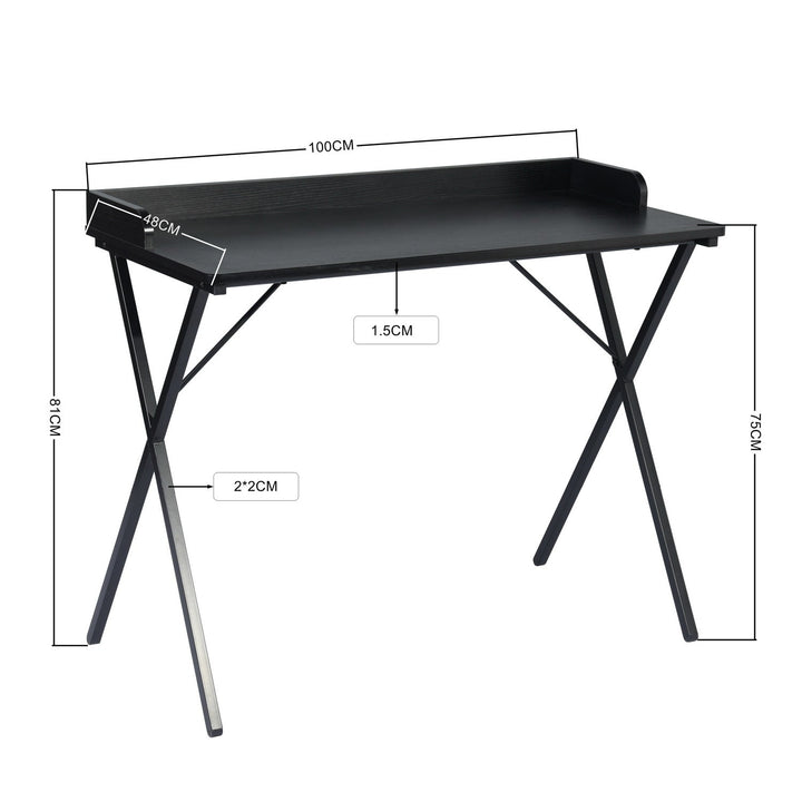 Furniture R Stylish Compact Black Wood Computer Desk With Metal Frame