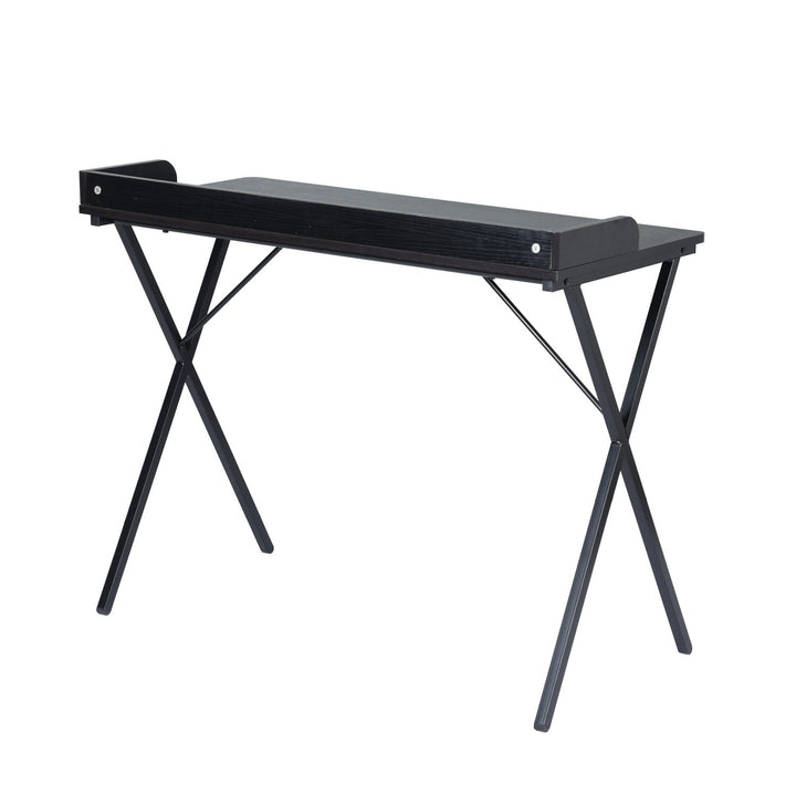 Furniture R Stylish Compact Black Wood Computer Desk With Metal Frame