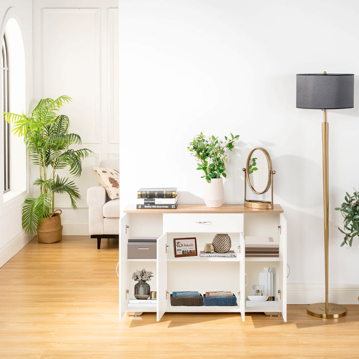 Buffet de style ferme moderne FurnitureR, meuble de rangement, table basse en bois avec tiroir et étagères, 110 cm (43,3 po), style grange