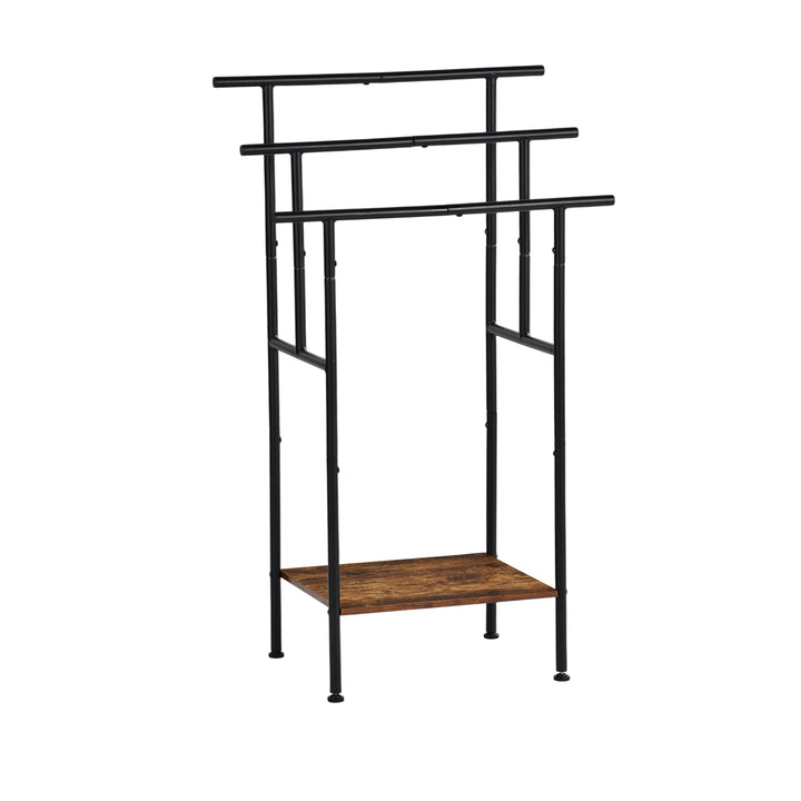 FurnitureR 1 pièce Porte-serviettes Noir, Support Moderne Triple Barre, Structure Métallique Solide, Plateau en Bois, Gain de Place Salle de Bain, Rangement Multifonctionnel, 100x60x34cm, Style Industriel