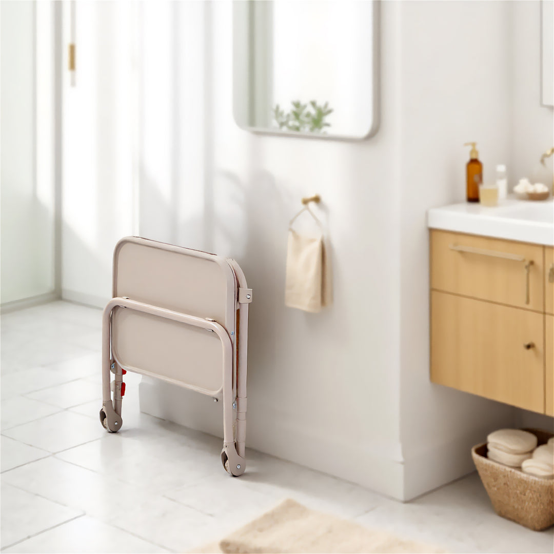 FurnitureR Adjustable Height Folding Desk with PP Tabletop, Portable Space-Saving Work Table with Wheels and Side Storage Trays for Home Office