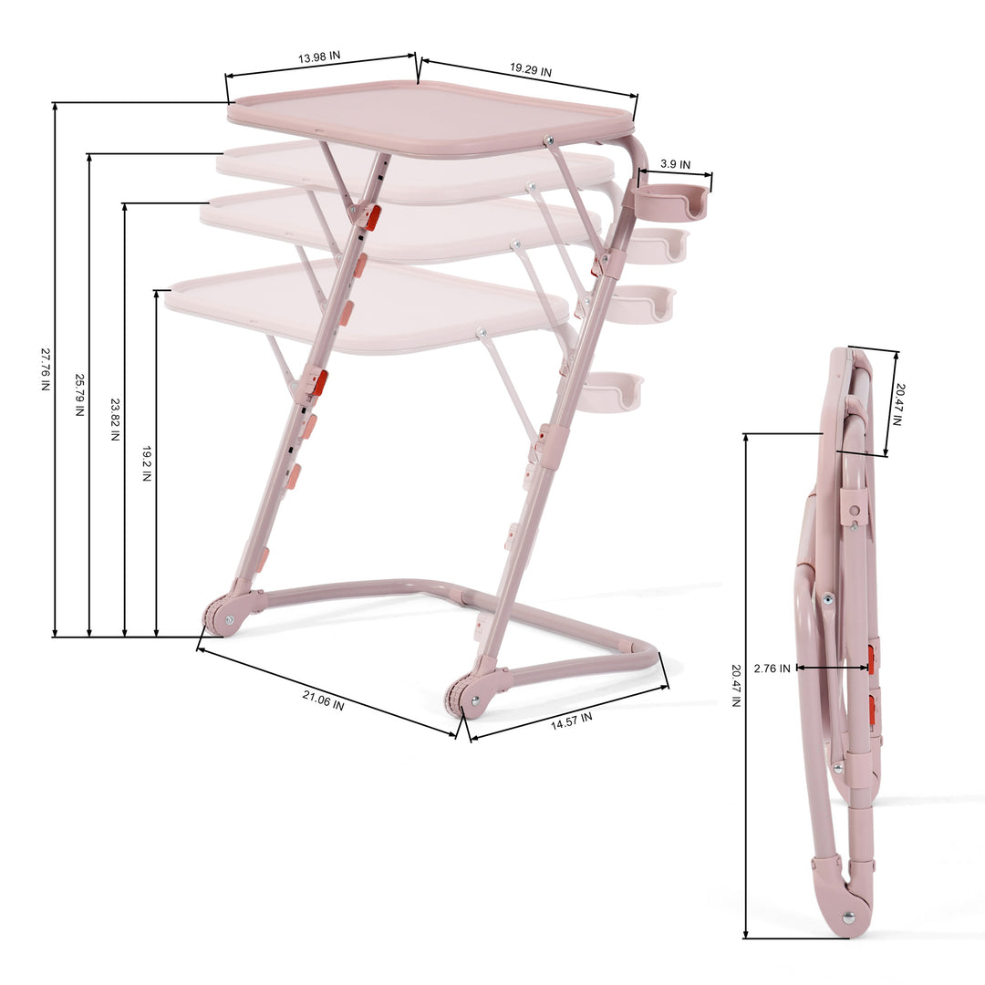 FurnitureR Adjustable Height Folding Desk with PP Tabletop, Portable Space-Saving Work Table with Wheels and Side Storage Trays for Home Office