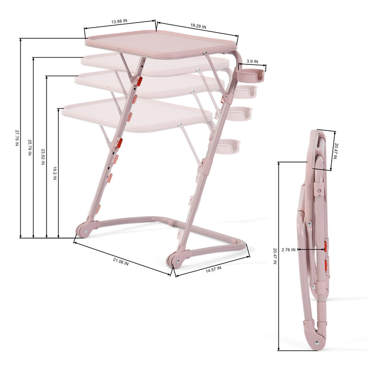 FurnitureR Adjustable Height Folding Desk with PP Tabletop, Portable Space-Saving Work Table with Wheels and Side Storage Trays for Home Office
