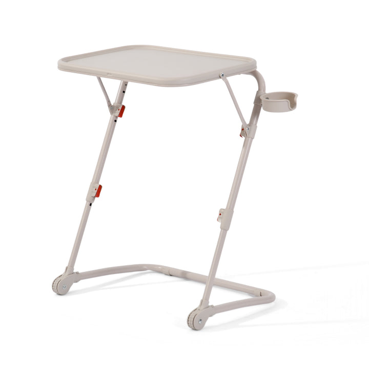 FurnitureR Adjustable Height Folding Desk with PP Tabletop, Portable Space-Saving Work Table with Wheels and Side Storage Trays for Home Office