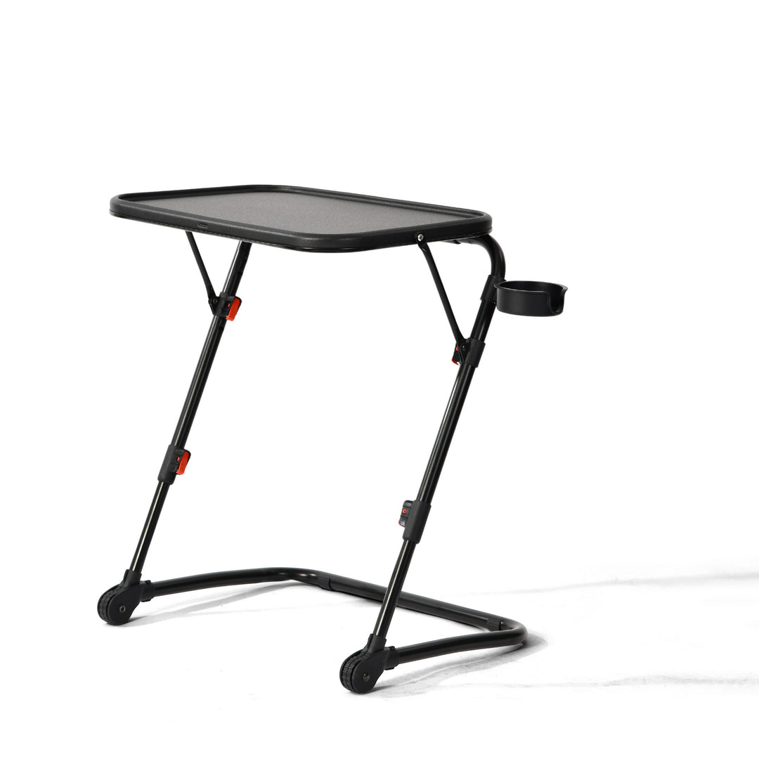 Furniture R Table D'appoint Portable Pliable avec Porte-Gobelet, Support pour Ordinateur Portable en Métal Noir pour la Chambre à Coucher, Plateau Polyvalent, Hauteur et Angle Réglables, 53x37x70cm