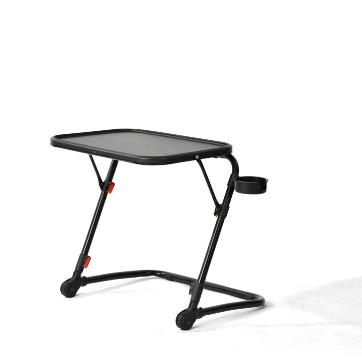 Furniture R Table D'appoint Portable Pliable avec Porte-Gobelet, Support pour Ordinateur Portable en Métal Noir pour la Chambre à Coucher, Plateau Polyvalent, Hauteur et Angle Réglables, 53x37x70cm