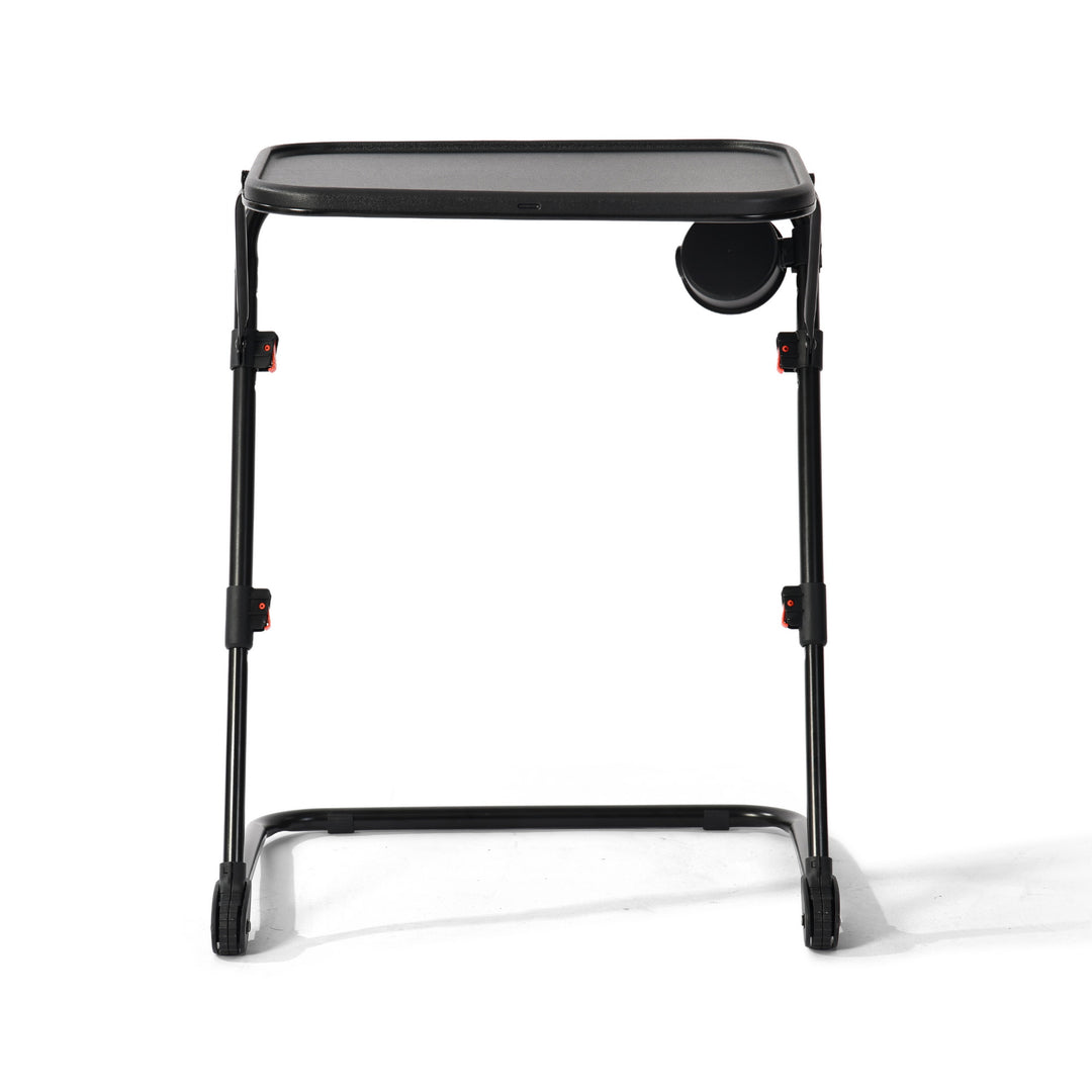 Furniture R Table D'appoint Portable Pliable avec Porte-Gobelet, Support pour Ordinateur Portable en Métal Noir pour la Chambre à Coucher, Plateau Polyvalent, Hauteur et Angle Réglables, 53x37x70cm