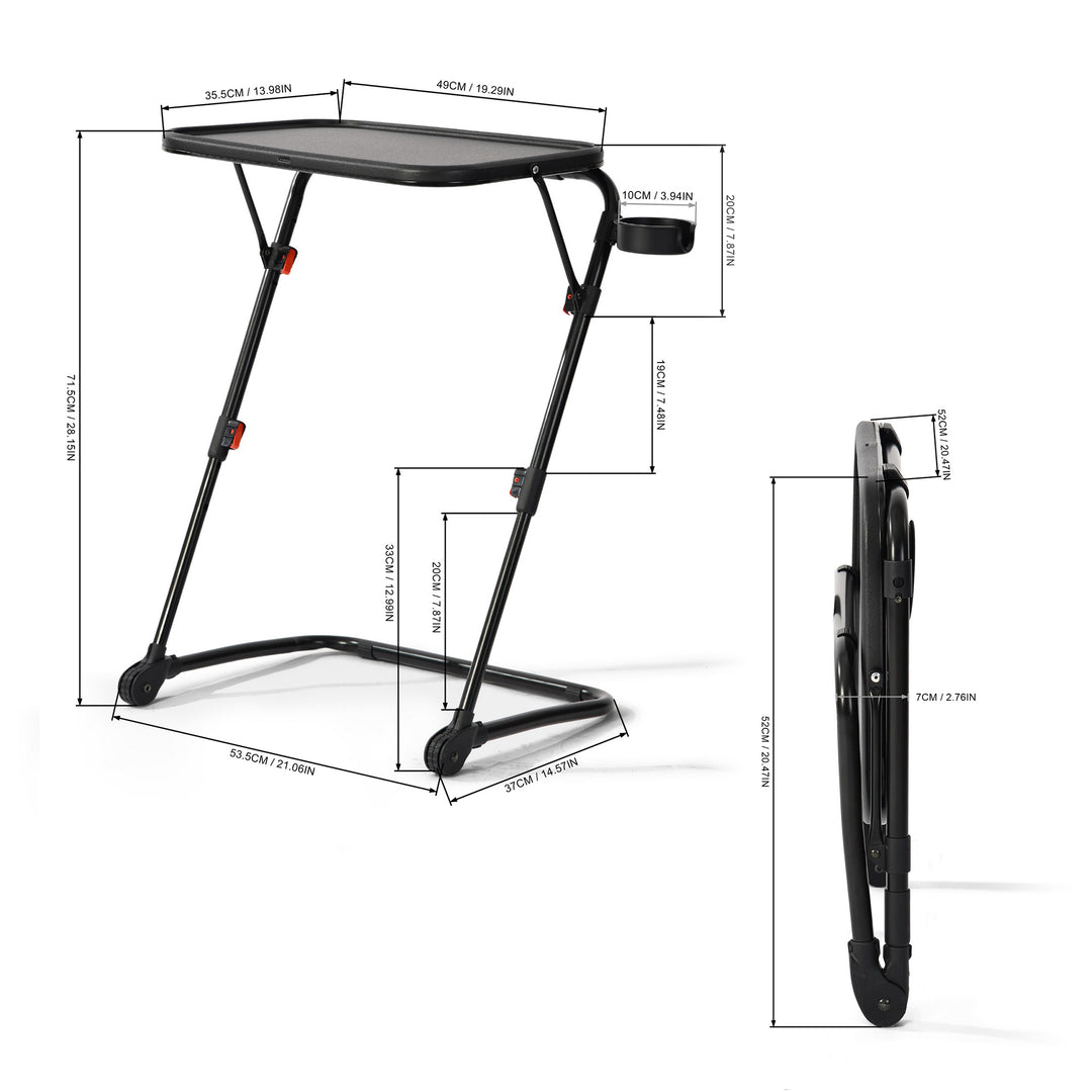 Furniture R Table D'appoint Portable Pliable avec Porte-Gobelet, Support pour Ordinateur Portable en Métal Noir pour la Chambre à Coucher, Plateau Polyvalent, Hauteur et Angle Réglables, 53x37x70cm