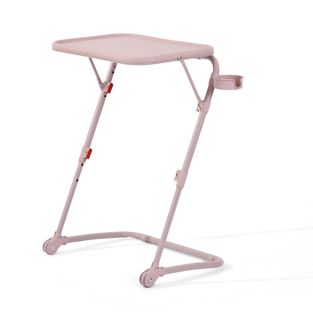 FurnitureR Adjustable Height Folding Desk with PP Tabletop, Portable Space-Saving Work Table with Wheels and Side Storage Trays for Home Office