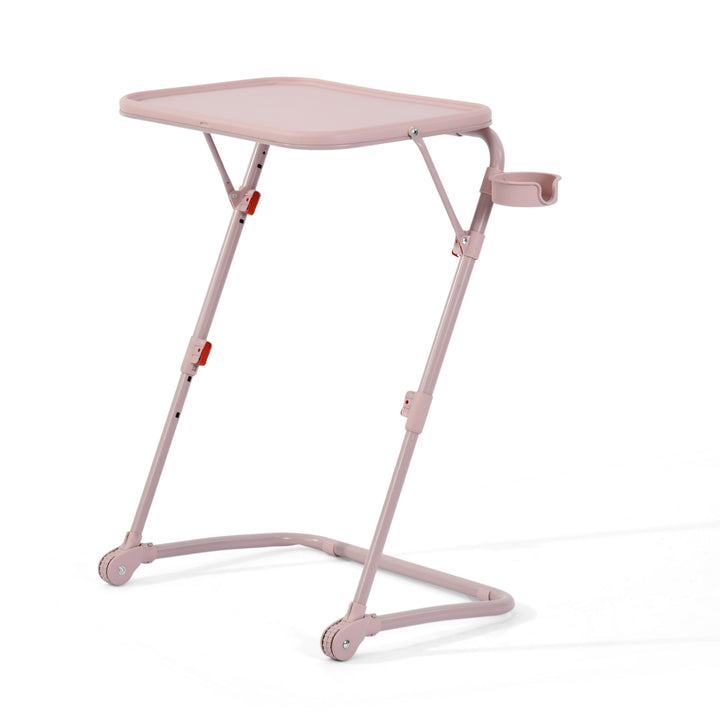 FurnitureR Adjustable Height Folding Desk with PP Tabletop, Portable Space-Saving Work Table with Wheels and Side Storage Trays for Home Office