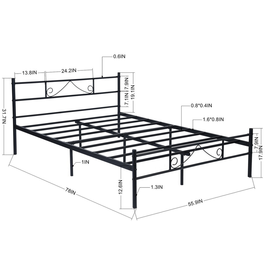 FurnitureR Metallbettgestell (140 x 200 cm) mit Kopf- und Fußteil, Plattformbett mit Stauraum unter dem Bett, geräuschlos, kein Lattenrost erforderlich, Schwarz