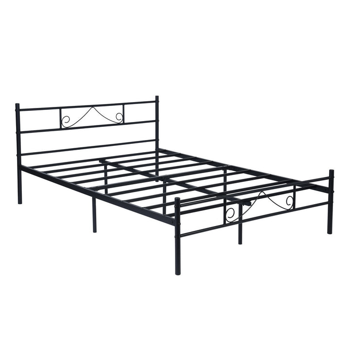 FurnitureR Metallbettgestell (140 x 200 cm) mit Kopf- und Fußteil, Plattformbett mit Stauraum unter dem Bett, geräuschlos, kein Lattenrost erforderlich, Schwarz