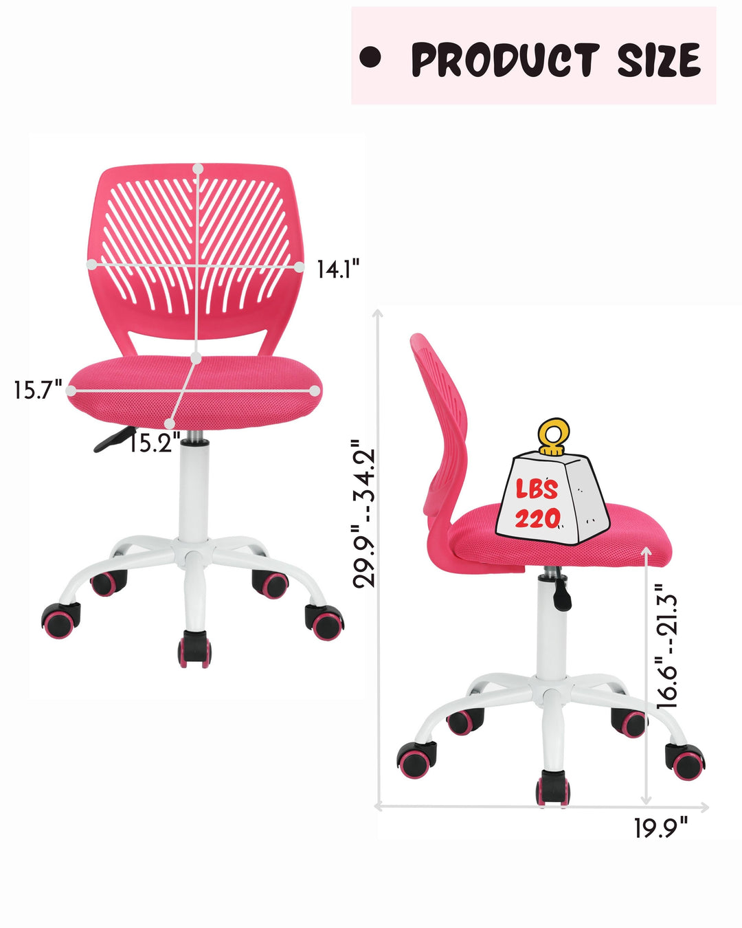 Chaise de bureau pour adolescents en pleine croissance Furniture R, chaise de travail ergonomique en plastique avec hauteur réglable et fonction pivotante
