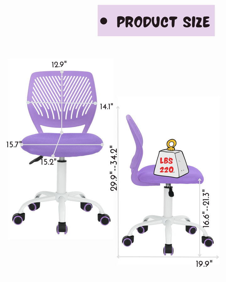 Chaise de bureau pour adolescents en pleine croissance Furniture R, chaise de travail ergonomique en plastique avec hauteur réglable et fonction pivotante