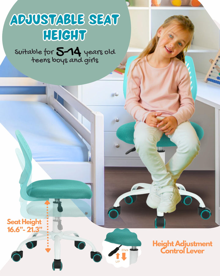 Chaise de bureau pour adolescents en pleine croissance Furniture R, chaise de travail ergonomique en plastique avec hauteur réglable et fonction pivotante