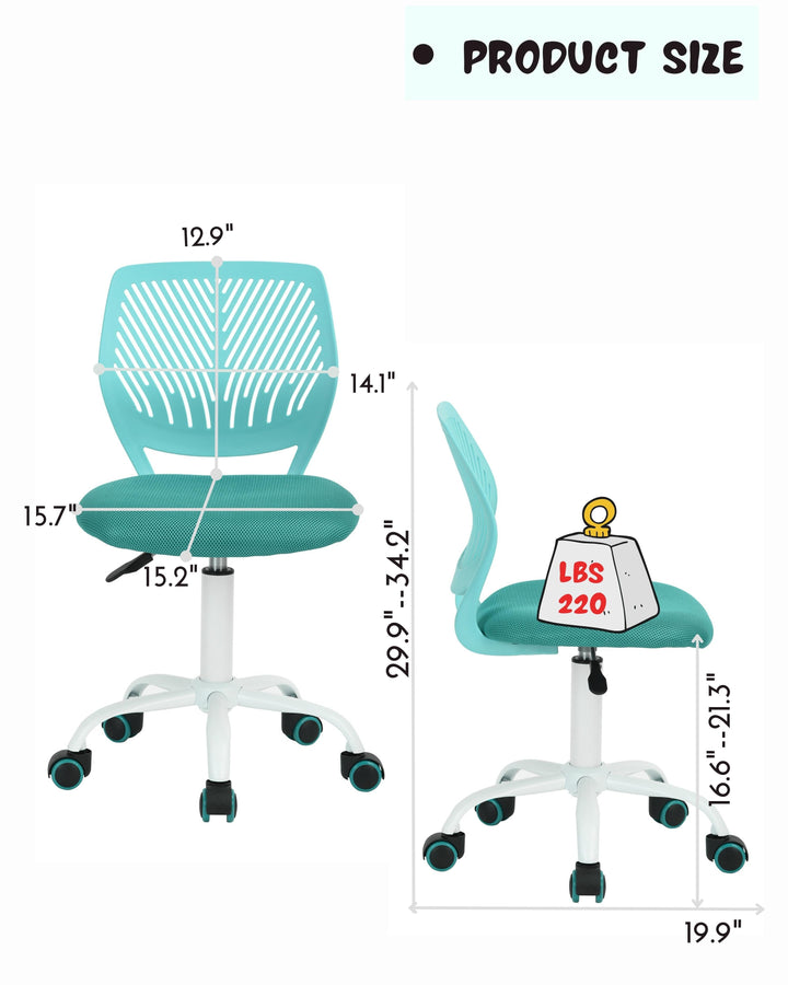 Chaise de bureau pour adolescents en pleine croissance Furniture R, chaise de travail ergonomique en plastique avec hauteur réglable et fonction pivotante