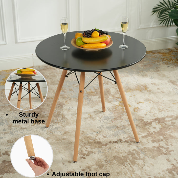 Furniture R Scandinavian Round White Dining Kitchen Table With Wooden Legs For Office & Conference 2 To 4 People