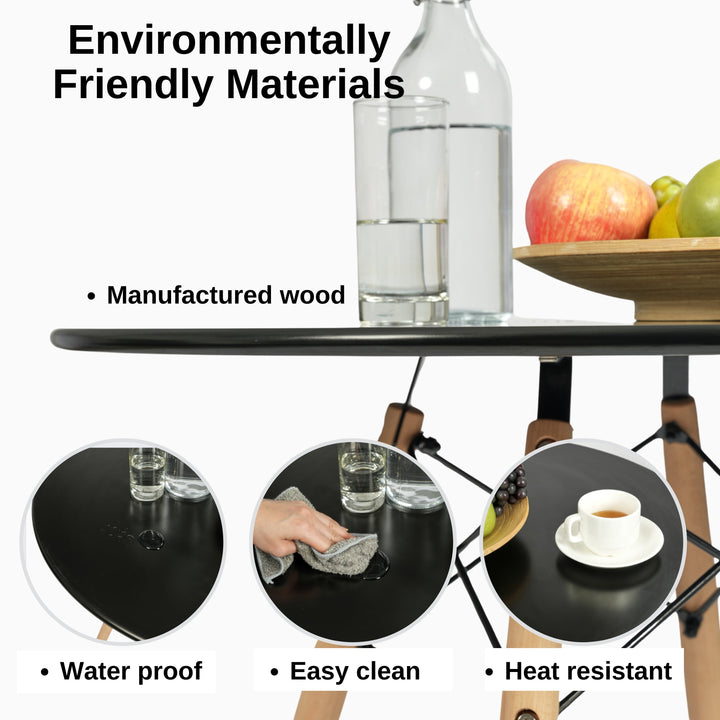 Furniture R Scandinavian Round White Dining Kitchen Table With Wooden Legs For Office & Conference 2 To 4 People