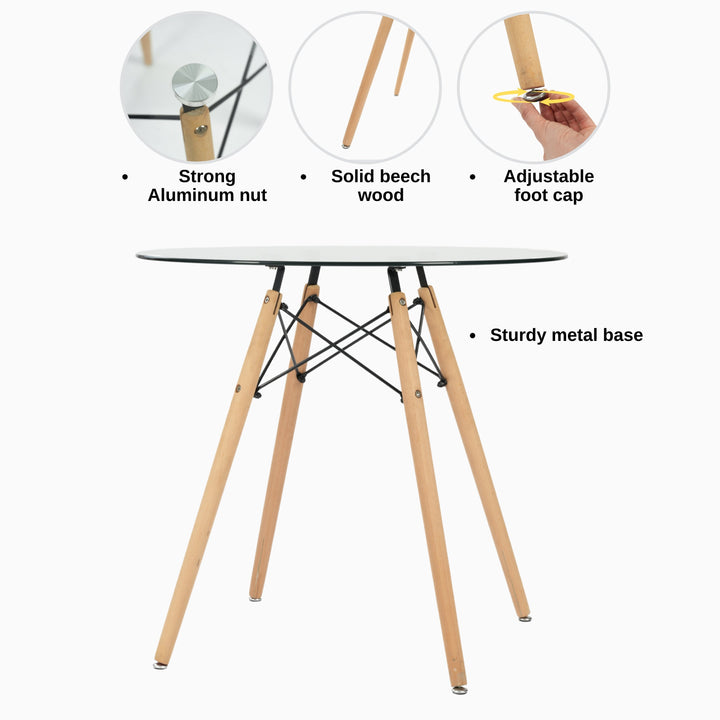 Table à manger ronde en verre trempé au design scandinave Furniture R pour intérieurs modernes
