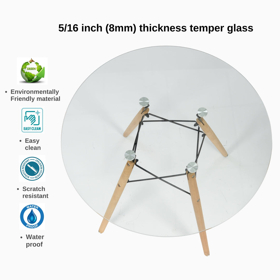 Table à manger ronde en verre trempé au design scandinave Furniture R pour intérieurs modernes