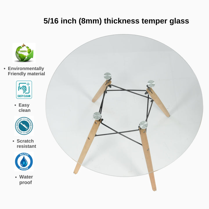 Table à manger ronde en verre trempé au design scandinave Furniture R pour intérieurs modernes
