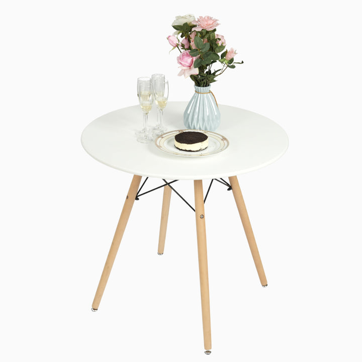 Furniture R Scandinavian Round White Dining Kitchen Table With Wooden Legs For Office & Conference 2 To 4 People