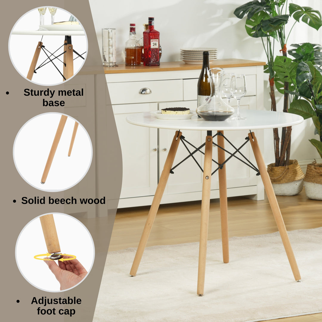 Furniture R Scandinavian Round White Dining Kitchen Table With Wooden Legs For Office & Conference 2 To 4 People
